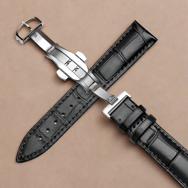 Bracelet de montre en cuir véritable Grain d'alligator 18mm 19mm 20mm 21mm 22mm 24mm bracelet de veau pour Tissot Seiko noir noir argent