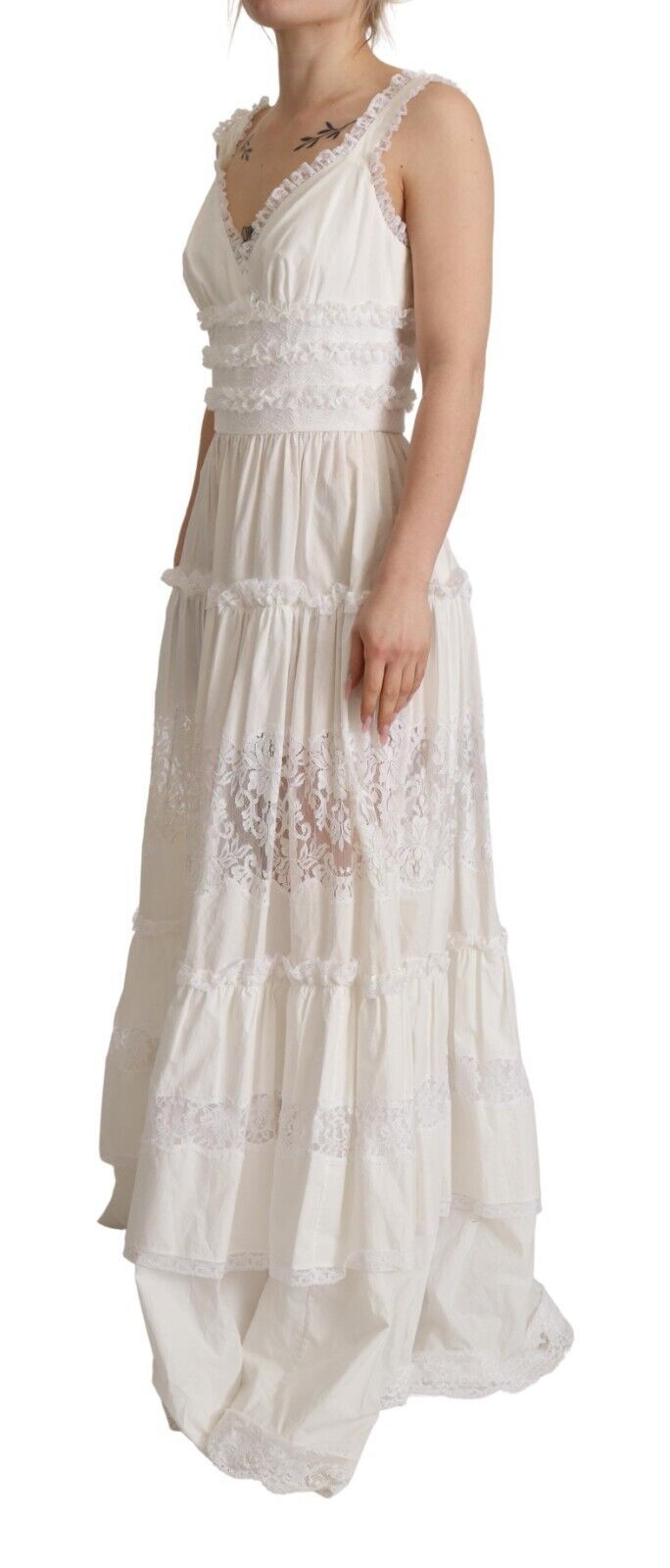 Dolce & Gabbana Elegant White A-Line Tiered Maxi Dress
