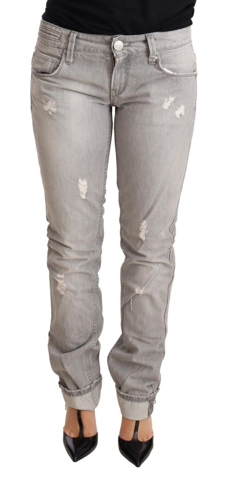 Acht Chic Slim Fit Tattered Gray Wash Jeans