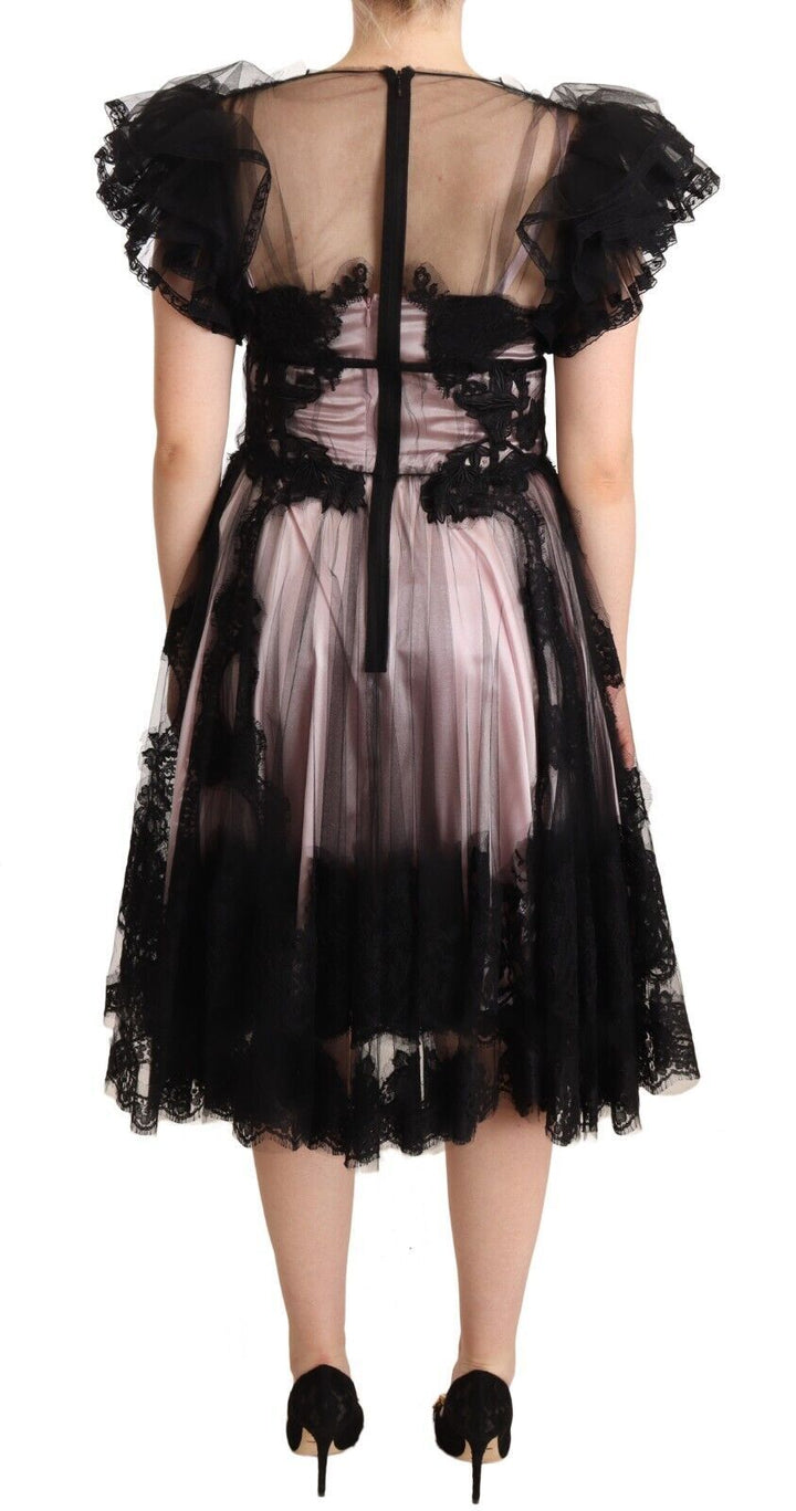 Dolce & Gabbana Chic Black Floral Lace Midi Dress