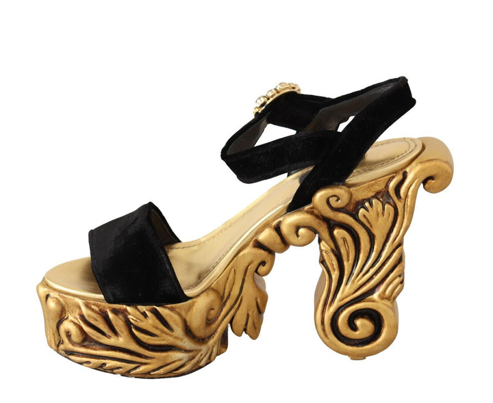 Dolce & Gabbana Baroque Velvet Heels in Black and Gold