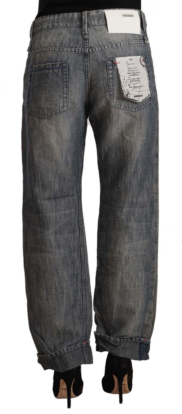 Acht Chic Gray Straight Cut Ramie-Cotton Jeans
