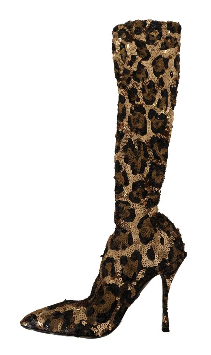 Dolce & Gabbana Elegant Leopard Sequin Knee-High Boots