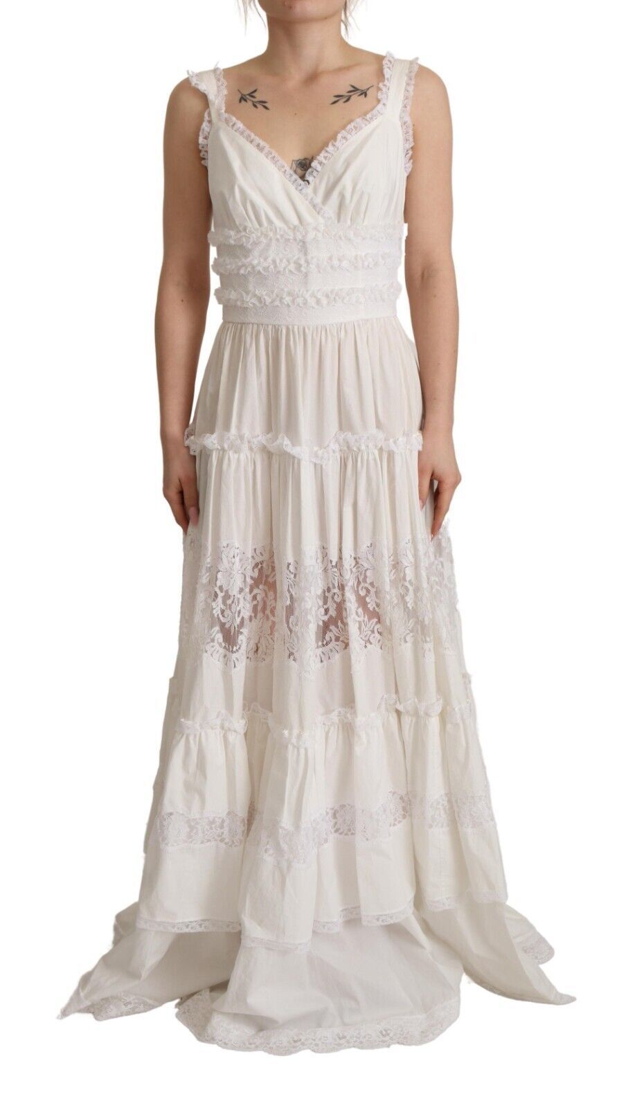 Dolce & Gabbana Elegant White A-Line Tiered Maxi Dress