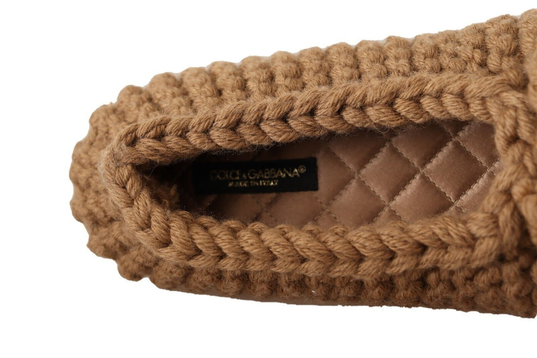 Dolce & Gabbana Elegant Wool Knit Ballerina Flats in Brown