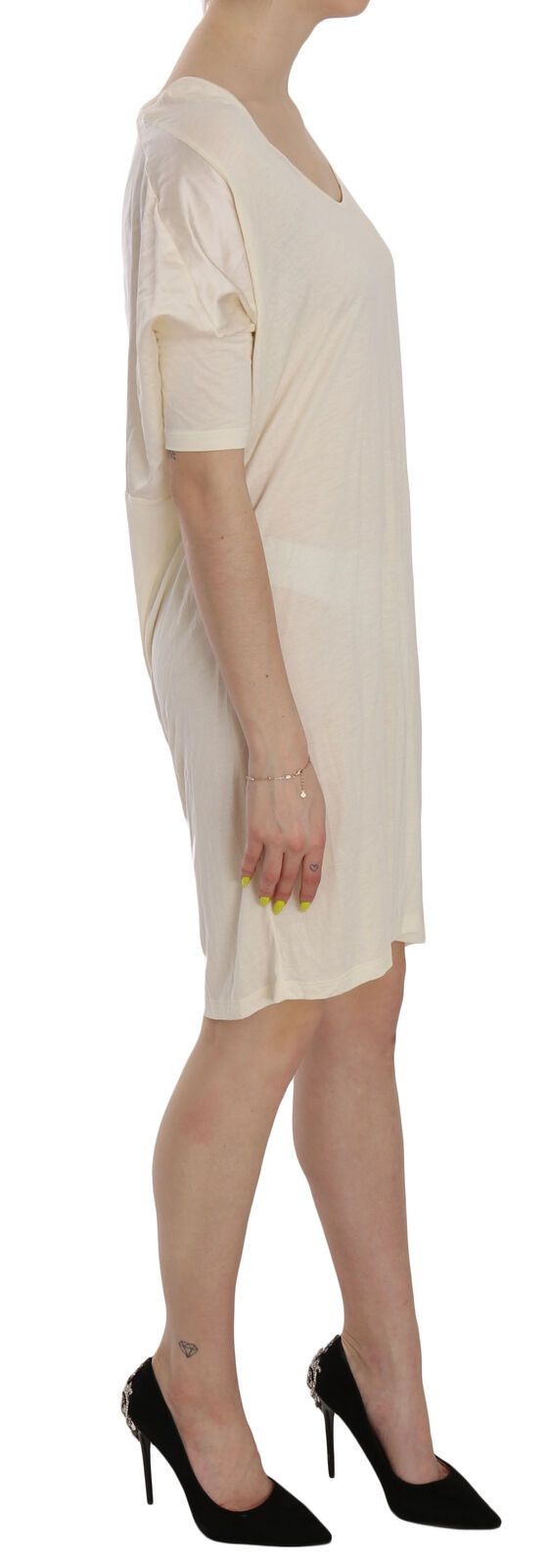Costume National Chic Cream A-Line Elbow Sleeve Dress