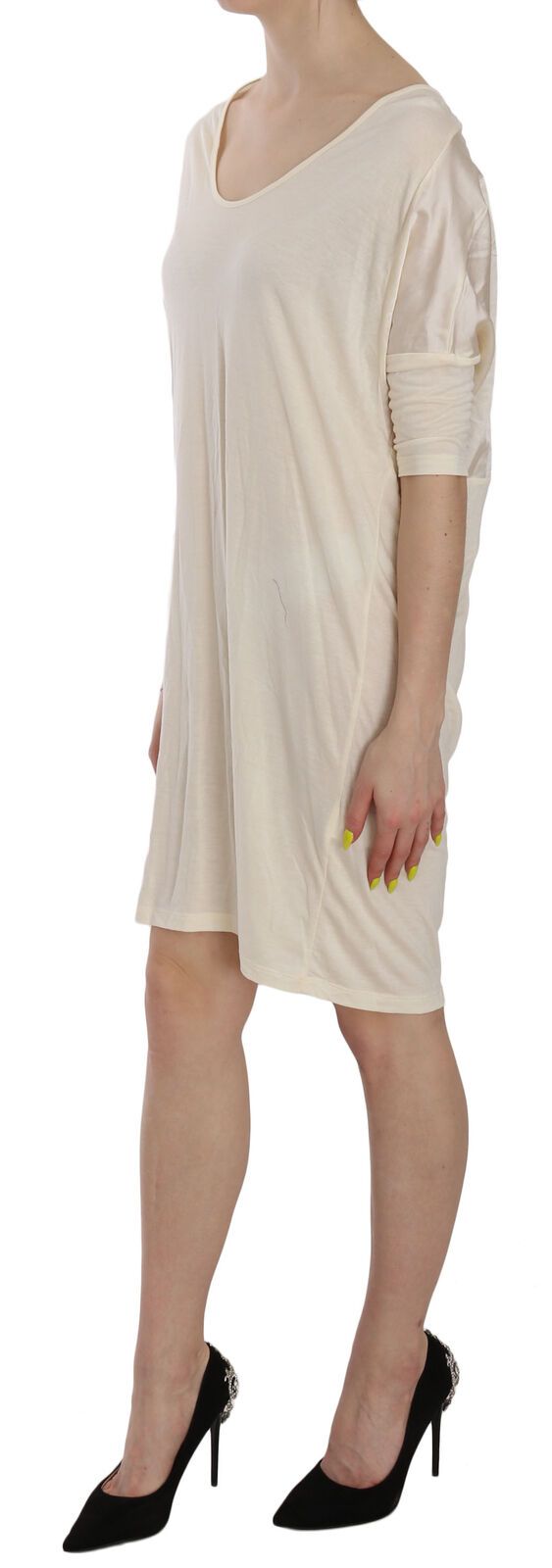 Costume National Chic Cream A-Line Elbow Sleeve Dress