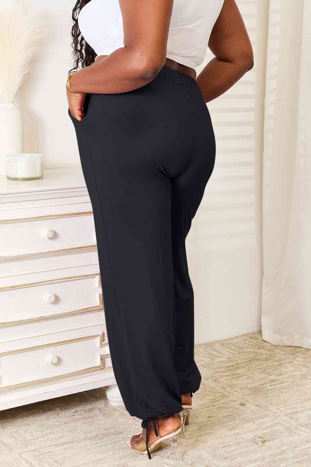 Basic Bae Pantalon taille haute en rayonne douce avec cordon de serrage et poches