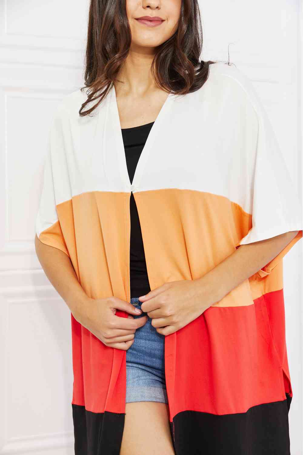 Culture Code Full Size Color Block Short Sleeve Cardigan