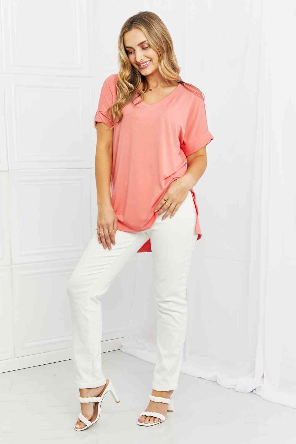 Zenana Simply Comfy Full Size V-Neck Loose Fit T-Shirt