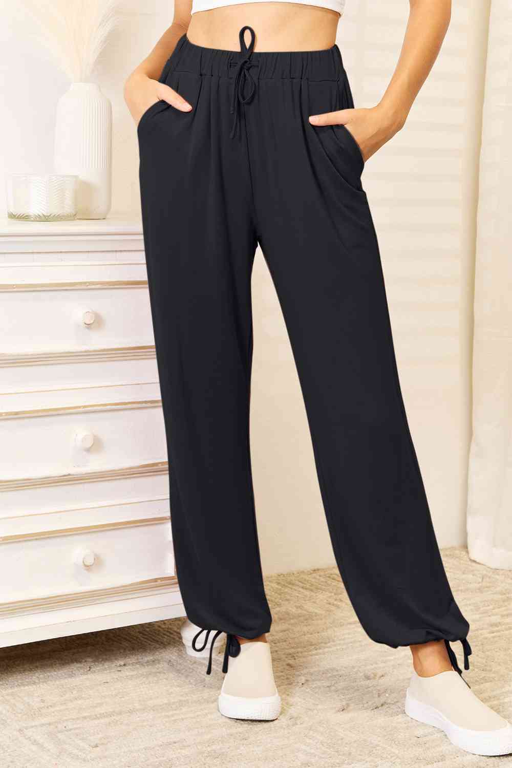 Basic Bae Pantalon taille haute en rayonne douce avec cordon de serrage et poches