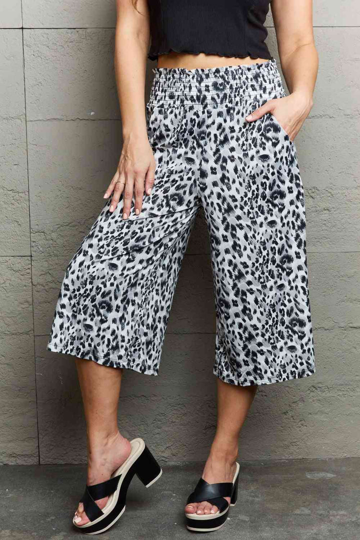 Pantalon large fluide taille haute léopard Ninexis avec poches