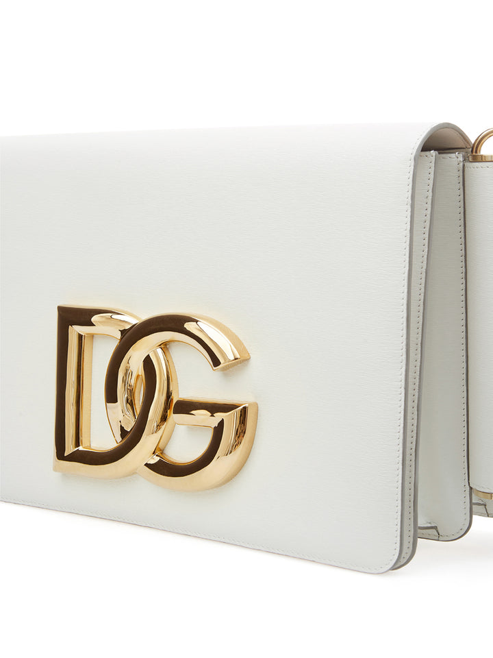 Dolce & Gabbana White Leather Shoulder Bag with Maxi Logo