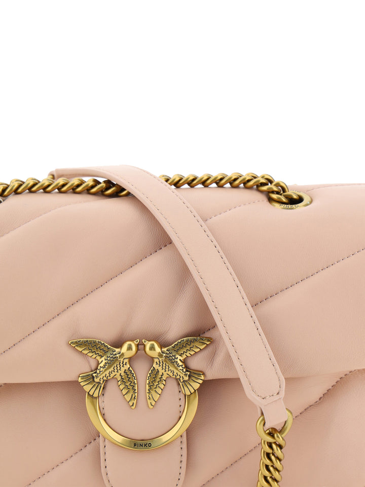 PINKO Pink Calf Leather Love Classic Shoulder Bag