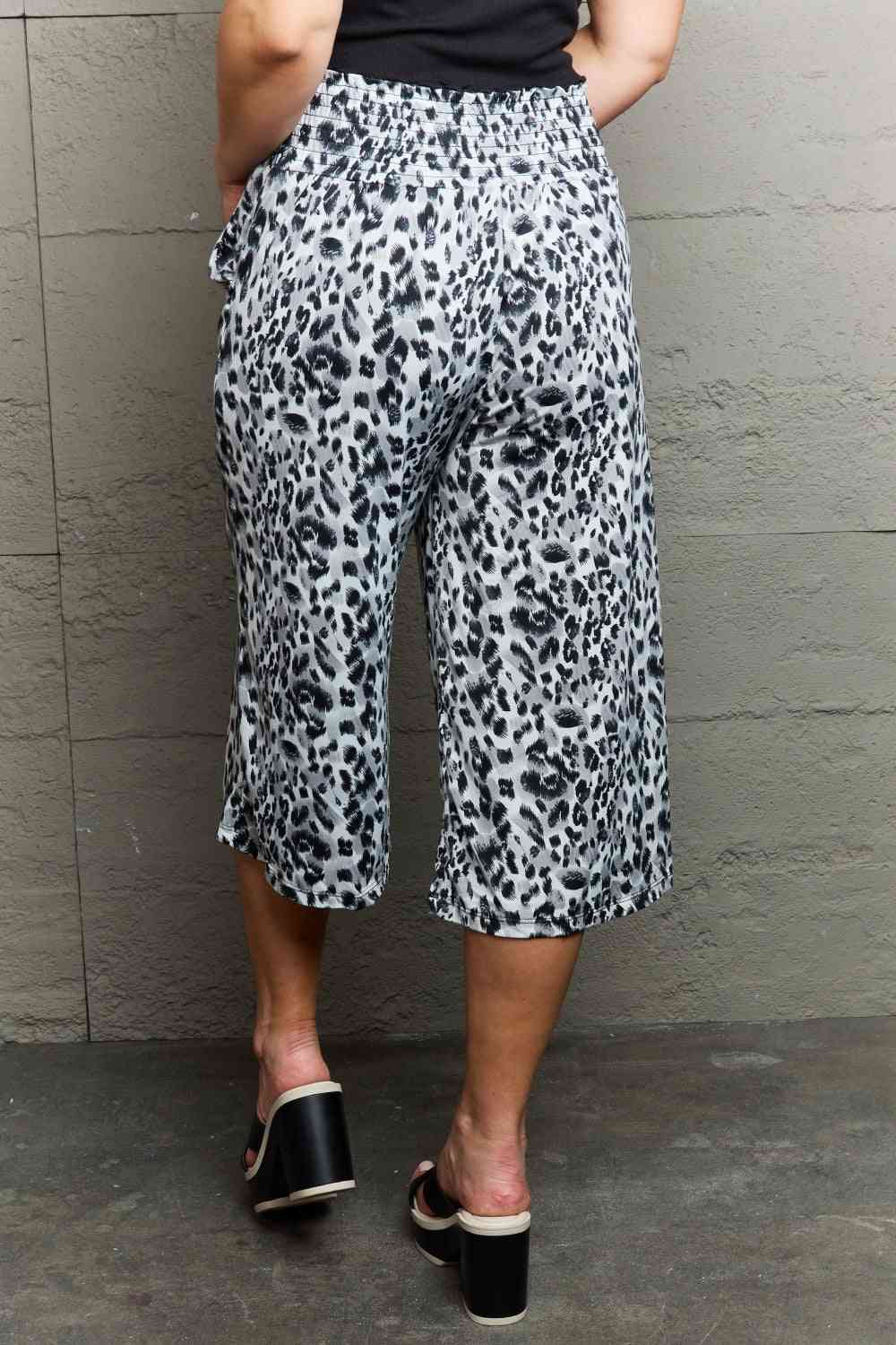 Pantalon large fluide taille haute léopard Ninexis avec poches