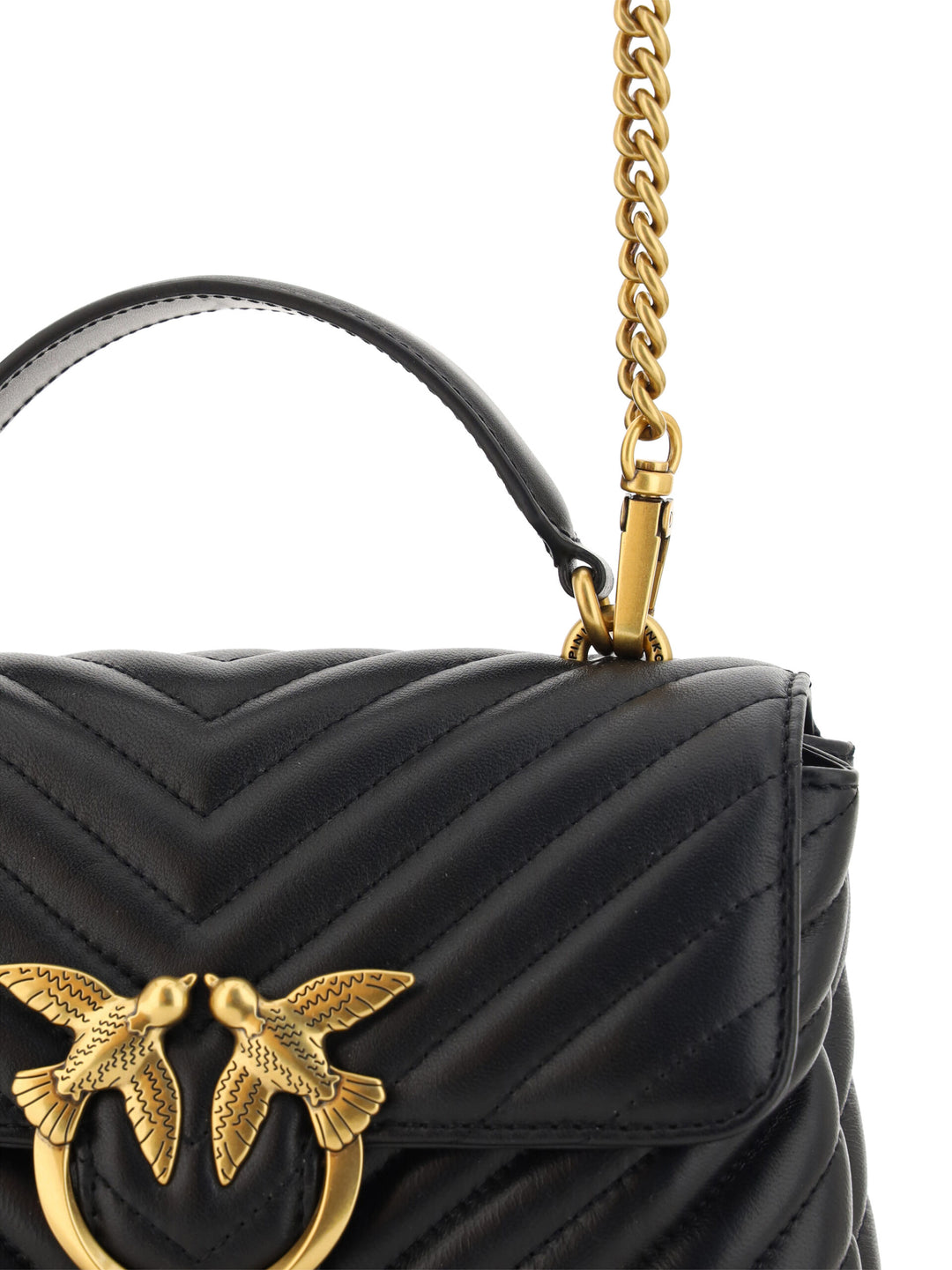 PINKO Black Calf Leather Love Lady Mini Handbag