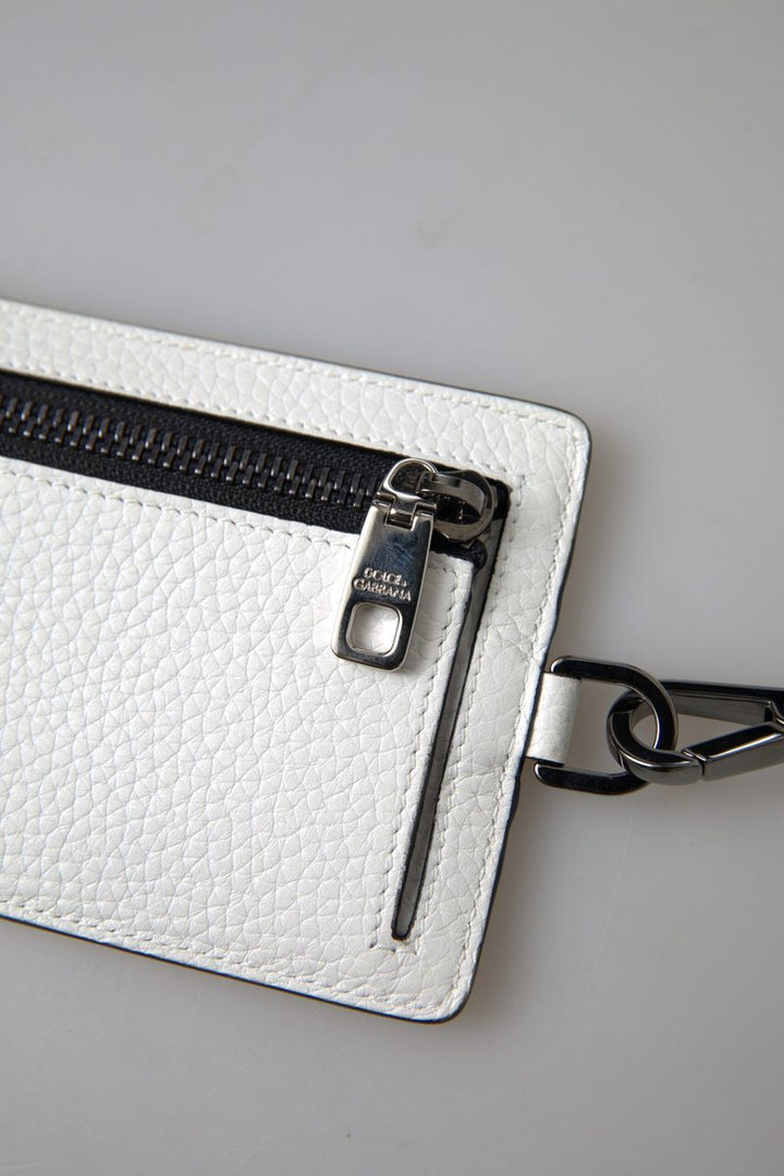 Dolce & Gabbana White Leather Lanyard Logo Card Holder Men Wallet