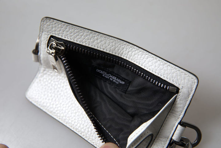 Dolce & Gabbana White Leather Lanyard Logo Card Holder Men Wallet