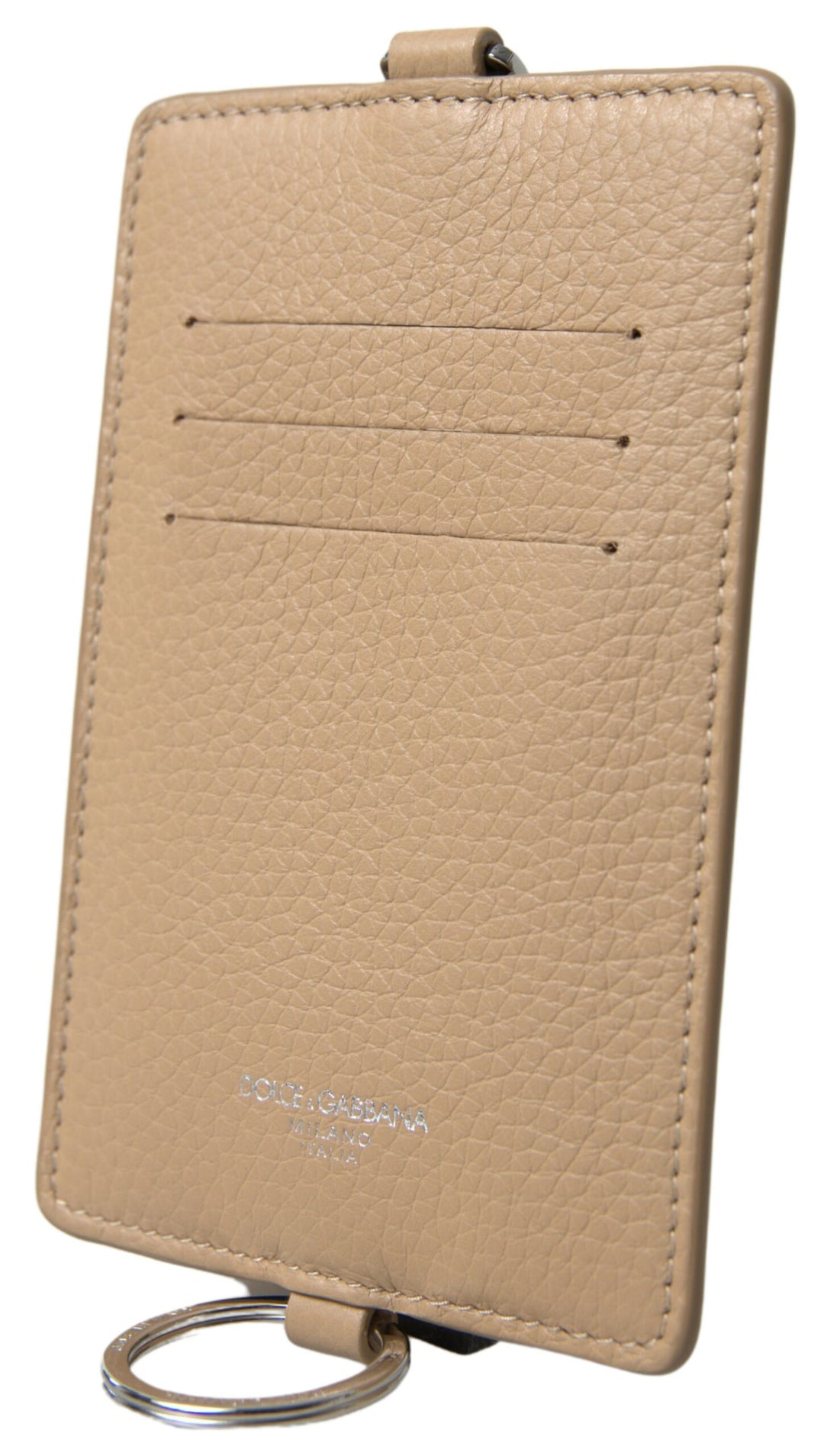 Dolce & Gabbana Beige Leather Lanyard Logo Card Holder Men Wallet
