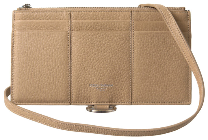 Dolce & Gabbana Beige Leather Shoulder Cardholder Shoulder Strap Wallet