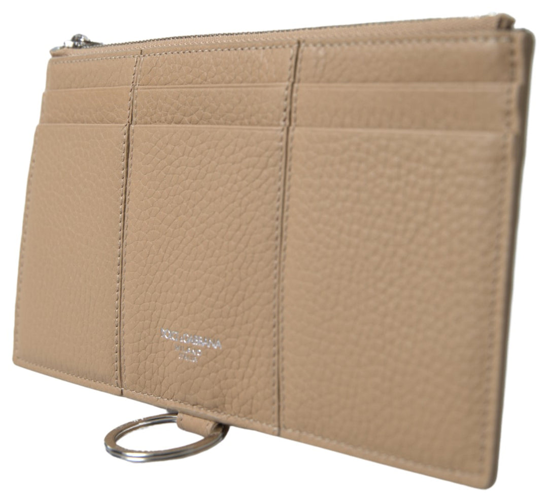 Dolce & Gabbana Elegant Beige Leather Wallet with Detachable Strap
