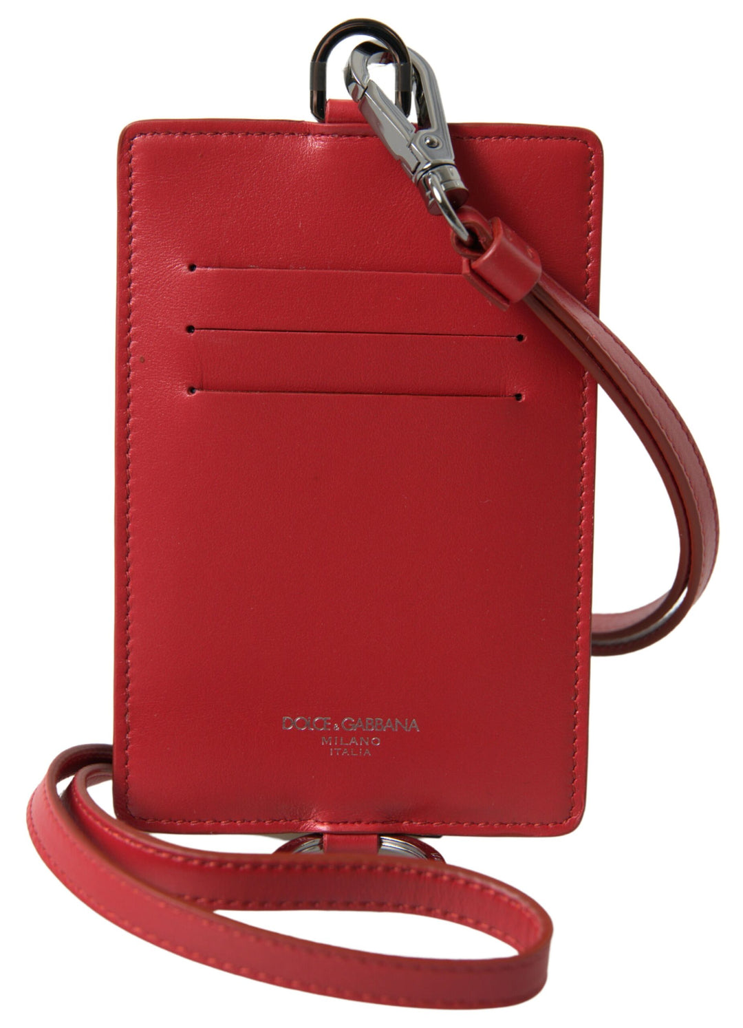 Dolce & Gabbana Red Leather Lanyard Logo Card Holder Men Wallet