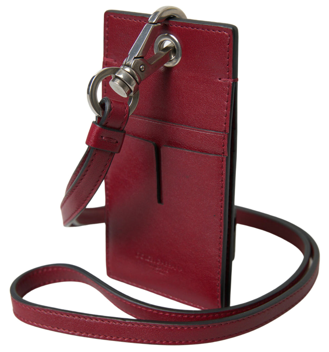 Dolce & Gabbana Red Leather Lanyard Logo Slim Card Holder Men Wallet