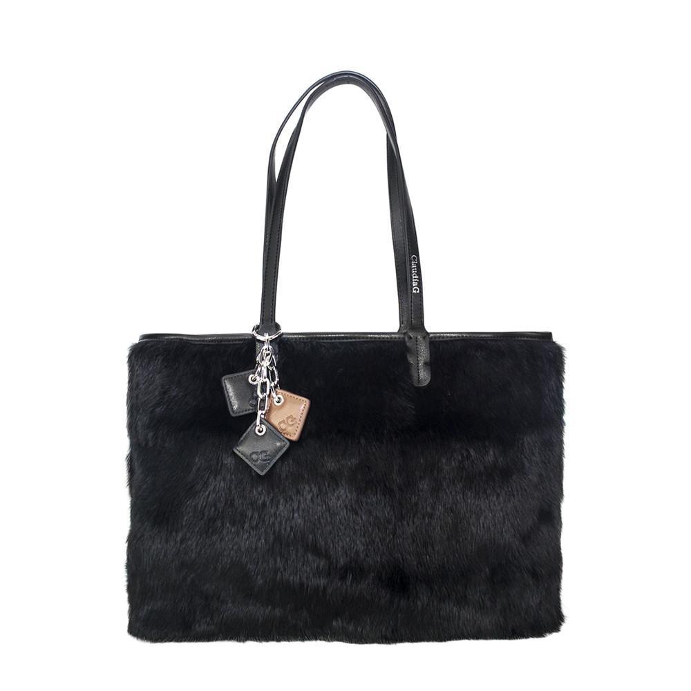Olivia Fur+Leather Handbag - Black