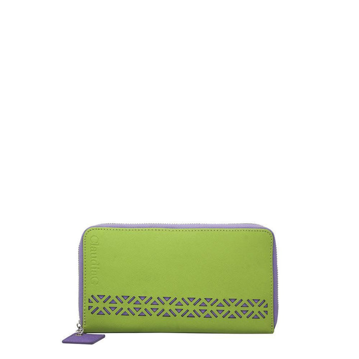 Lotus Leather Wallet-Lime Green/Plum