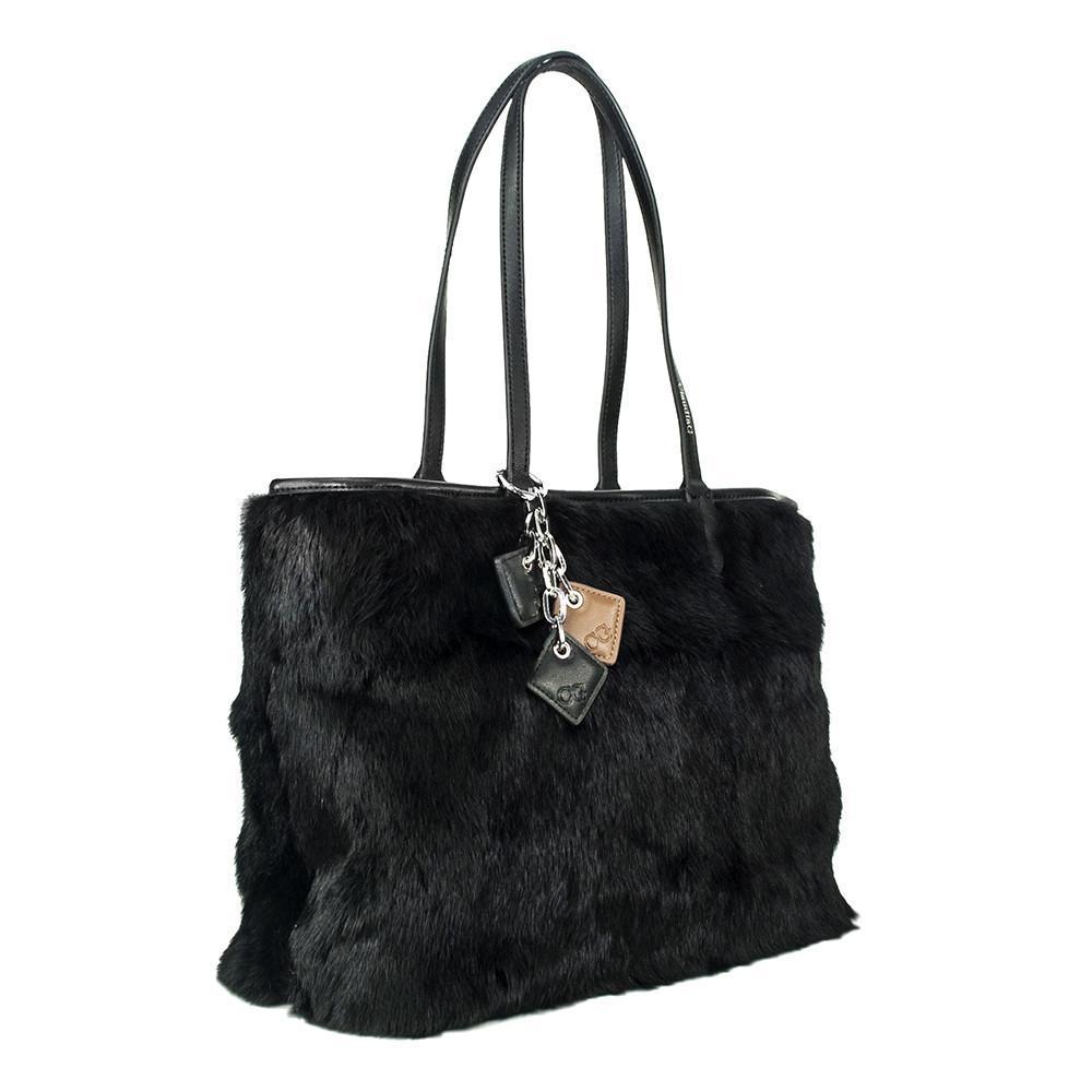 Olivia Fur+Leather Handbag - Black
