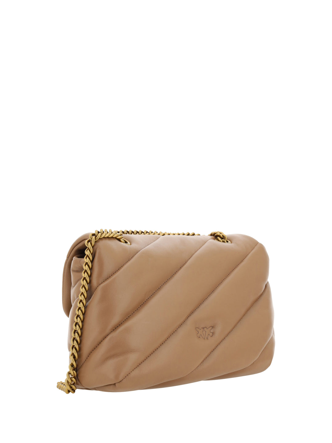 PINKO Brown Calf Leather Love Classic Shoulder Bag