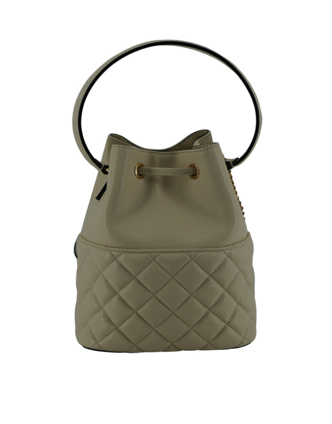 Versace Elegant Small White Leather Bucket Shoulder Bag