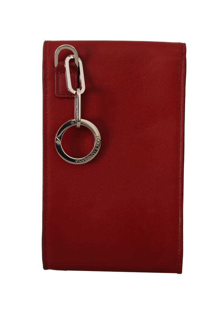 Dolce & Gabbana Red Leather Wallet Keyring Pouch Slot Pocket Wallet