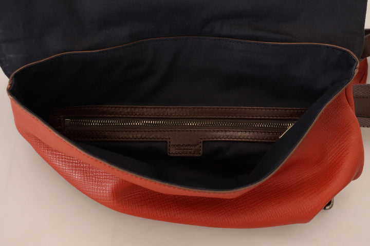 Dolce & Gabbana Orange Leather Logo Plaque Men Backpack Bag