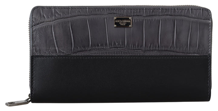 Dolce & Gabbana Black Zip Around Continental Clutch Leather Wallet