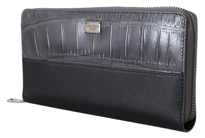 Dolce & Gabbana Black Zip Around Continental Clutch Leather Wallet