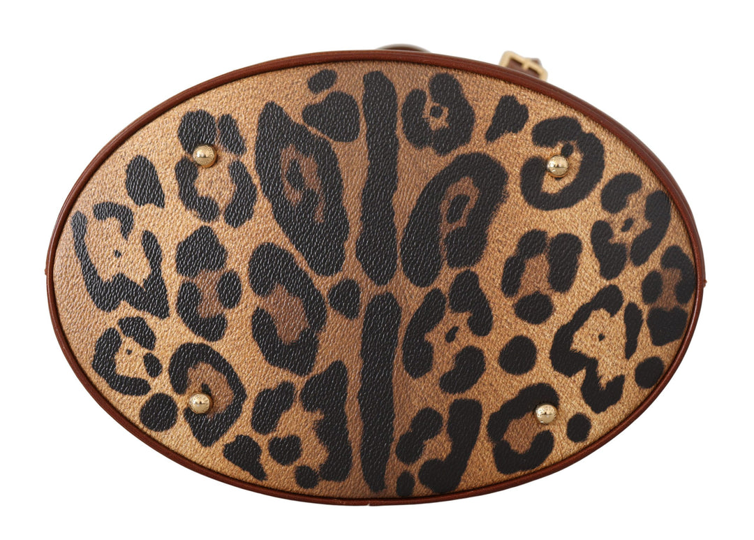 Dolce & Gabbana Brown Leopard Pattern Shopping Tote Hand Bucket Purse