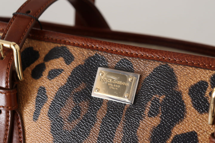 Dolce &amp; Gabbana Sac à main fourre-tout à motif léopard marron