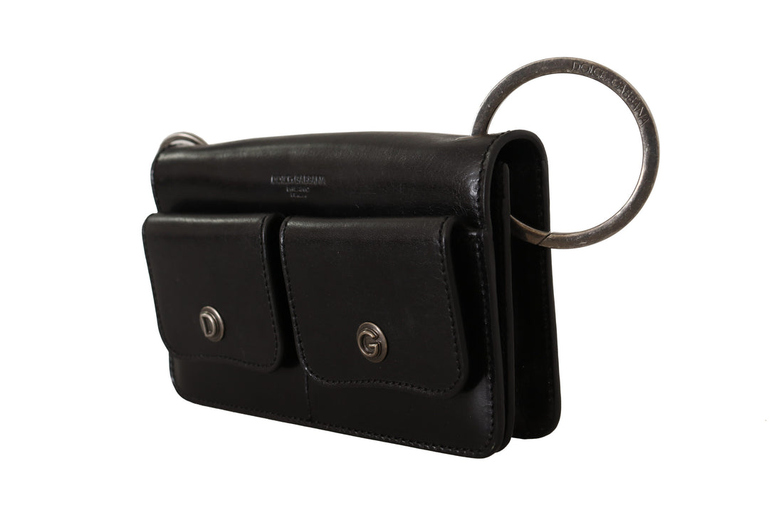 Dolce & Gabbana Black Leather Wristlet Mini Bag Card Bill Wallet
