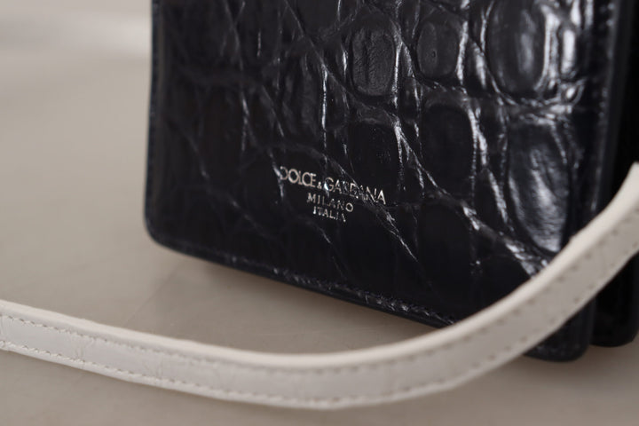 Dolce &amp; Gabbana Portefeuille porte-cartes avec bracelet en cuir Caiman bleu blanc bleu