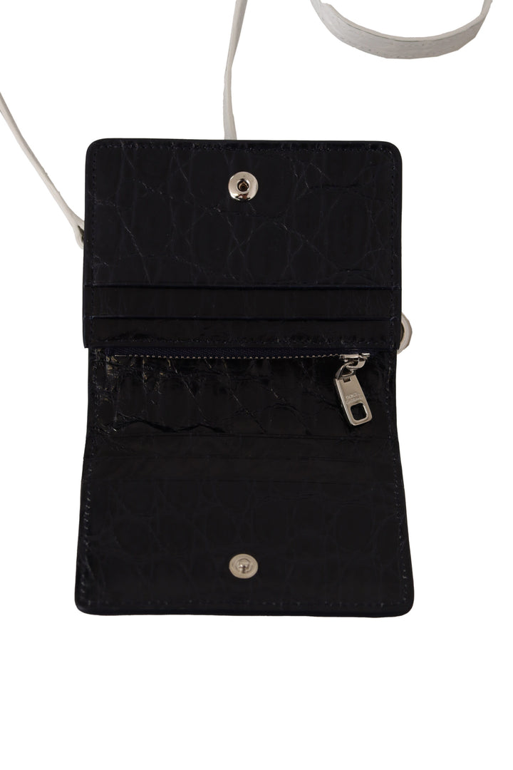 Dolce & Gabbana Blue White Caiman Leather Strap Card Holder Wallet
