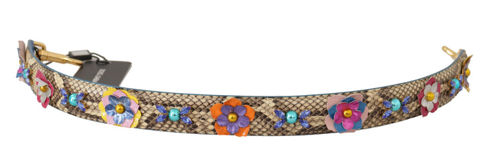 Dolce & Gabbana Beige Python Leather Floral Studded Shoulder Strap
