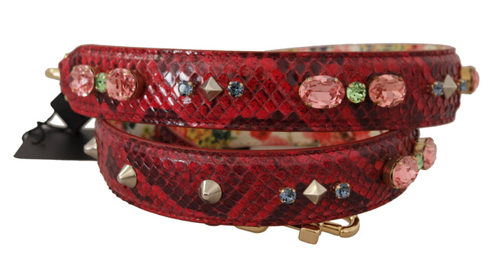 Dolce & Gabbana Red Exotic Leather Crystals Reversible Shoulder Strap