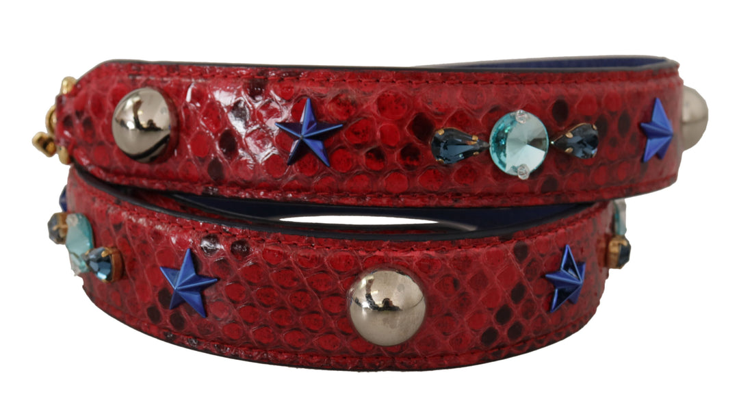 Dolce & Gabbana Red Exotic Leather Crystals Shoulder Strap