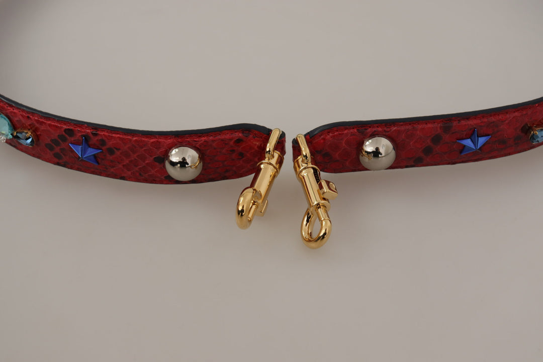 Dolce & Gabbana Red Exotic Leather Crystals Shoulder Strap
