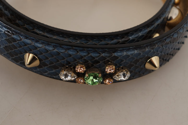 Dolce & Gabbana Blue Exotic Leather Crystals Shoulder Strap