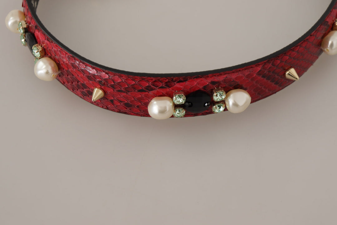 Dolce & Gabbana Red Exotic Leather Crystals Bag Shoulder Strap