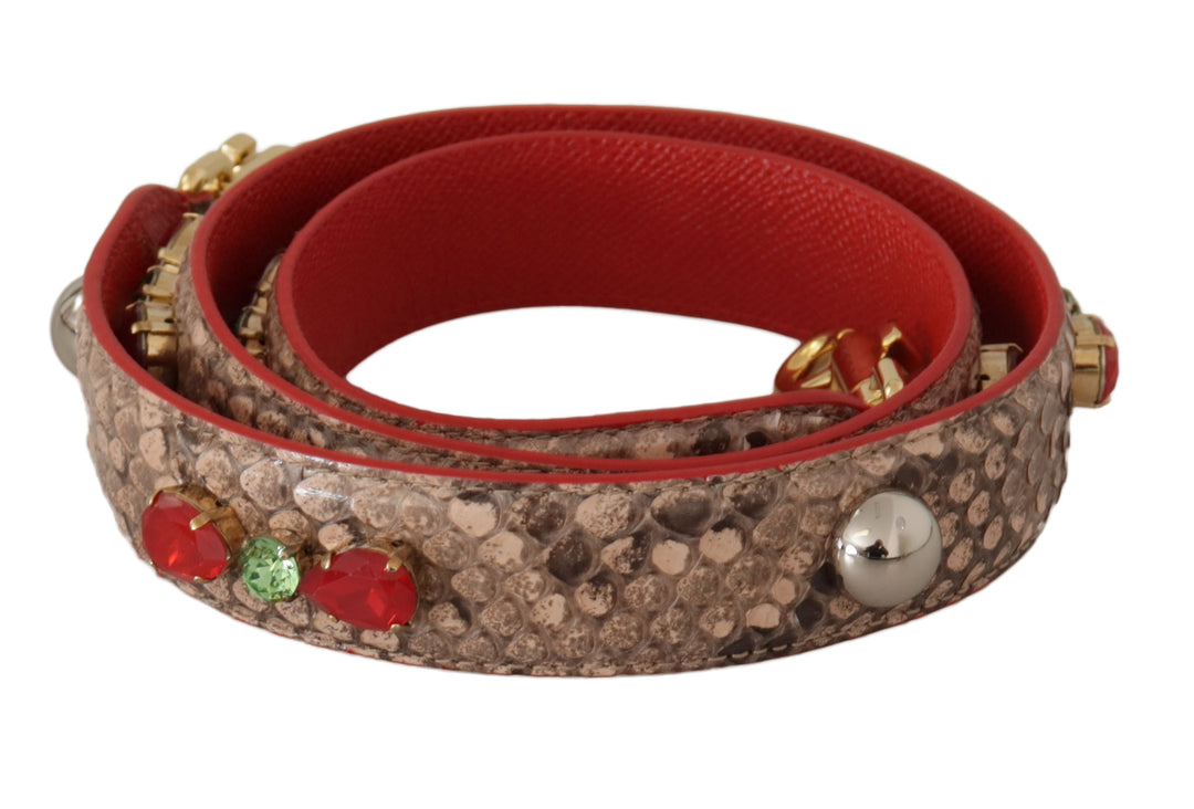 Dolce & Gabbana Brown Python Leather Crystals Shoulder Strap