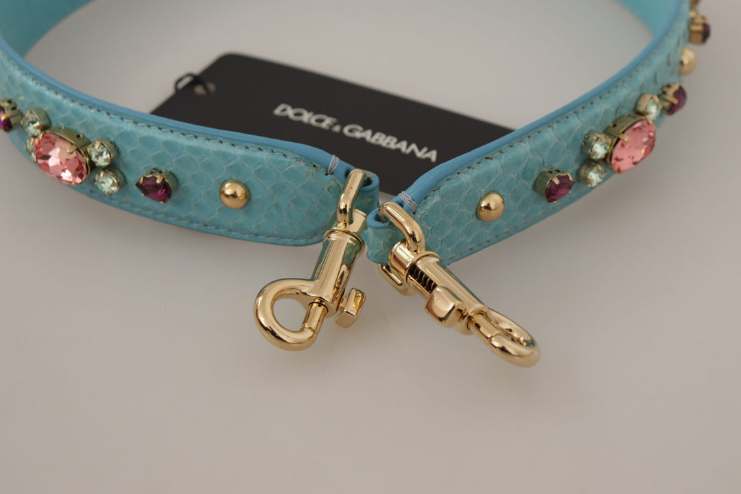 Dolce & Gabbana Blue Crystals Leather Bag Shoulder Strap