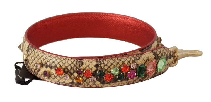 Dolce & Gabbana Beige Exotic Leather Crystals Shoulder Strap